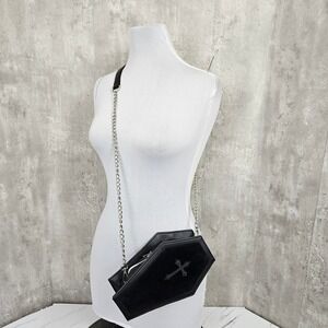 Spirit Halloween Coffin Black Vegan Leather Gothic Crossbody Bag Chain Strap Emo